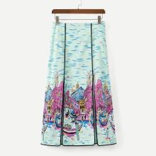 Shein Contrast Binding Slit Hem Printed Skirt