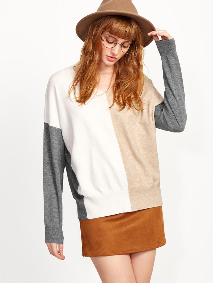 Shein Color Block Drop Shoulder Sweater