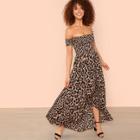 Shein Off Shoulder Shirred Leopard Dress