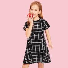 Shein Girls Grid A-line Grid Dress