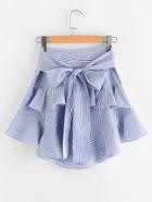 Shein Self Belt Tiered Striped Skirt