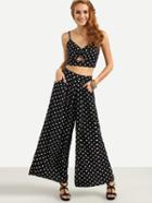 Shein Polka Dot In Black Slip Crop Top With Pants