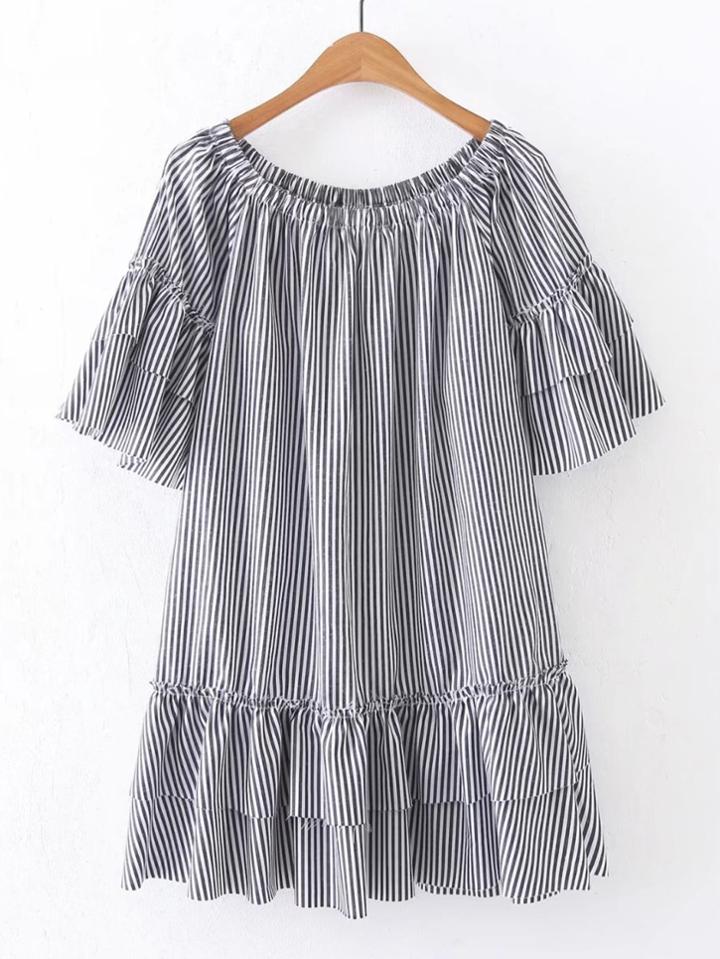 Shein Boat Neckline Frill Trim Layered Dress