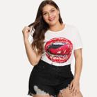 Shein Plus Hot Lip Pattern Tee