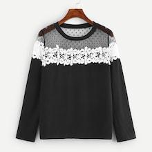 Shein Contrast Lace Mesh Insert Tee