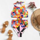 Shein Cut-out Geometric Print Swimsuit