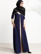 Shein Muslim Color Block Long Sleeve Islamic Kaftan Abaya Maxi Dress