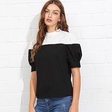 Shein Cut And Sew Puff Sleeve Mock Tee