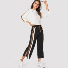 Shein Stripe Contrast Top & Drawstring Waist Pants