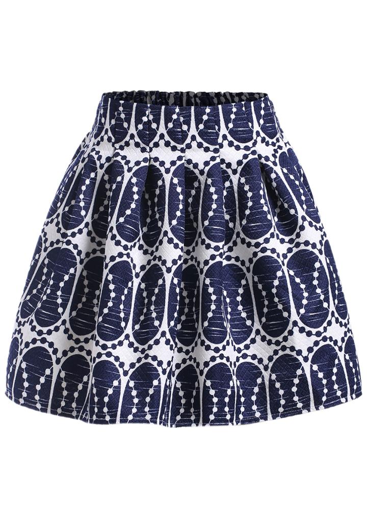 Shein Blue Round Print Flare Skirt