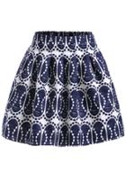 Shein Blue Round Print Flare Skirt