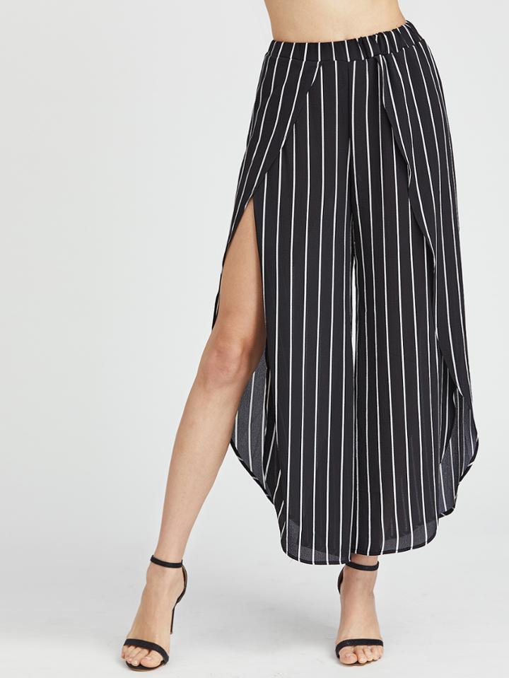 Shein Vertical Striped Chiffon Wide Leg Petal Pants