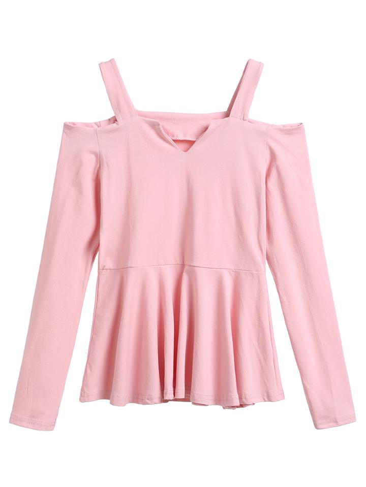 Shein Pink Cold Shoulder Peplum T-shirt