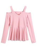 Shein Pink Cold Shoulder Peplum T-shirt
