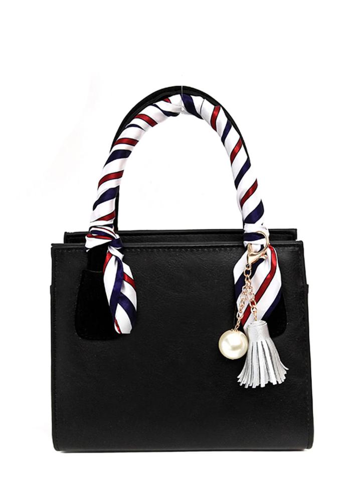 Shein Faux Pearl & Tassel Charm Bag With Twilly Scarf