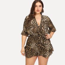 Shein Plus Leopard Print Surplice Wrap Romper