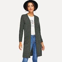 Shein Double Pocket Open Front Knit Coat