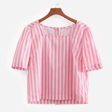 Shein Contrast Stripe Button Back Blouse
