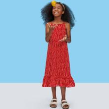 Shein Girls Knotted Cutout Back Ruffle Polka Dot Cami Dress