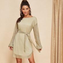 Shein Waist Belted Boat Neck Dress