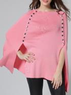 Shein Pink Crew Neck Knit Cape Blouse