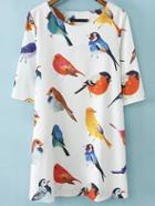 Shein Elbow Sleeve Birds Pattern Random Loose Dress