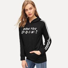 Shein Kangaroo Pocket Front Letter Print Hoodie