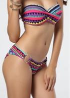 Rosewe Tribal Print Strapless Multicolored Bikini Set