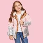 Shein Girls Color Block Hooded Coat