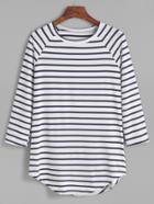 Shein Contrast Striped Raglan Sleeve Curved Hem T-shirt