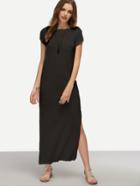 Shein Black Short Sleeve Pocket Split Dress