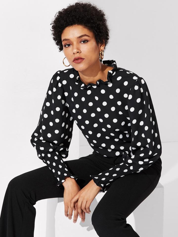Shein Frill Trim Polka Dot Top