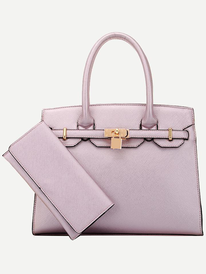 Shein Purple Locked Strap Embellished Tote Bag With Wallet
