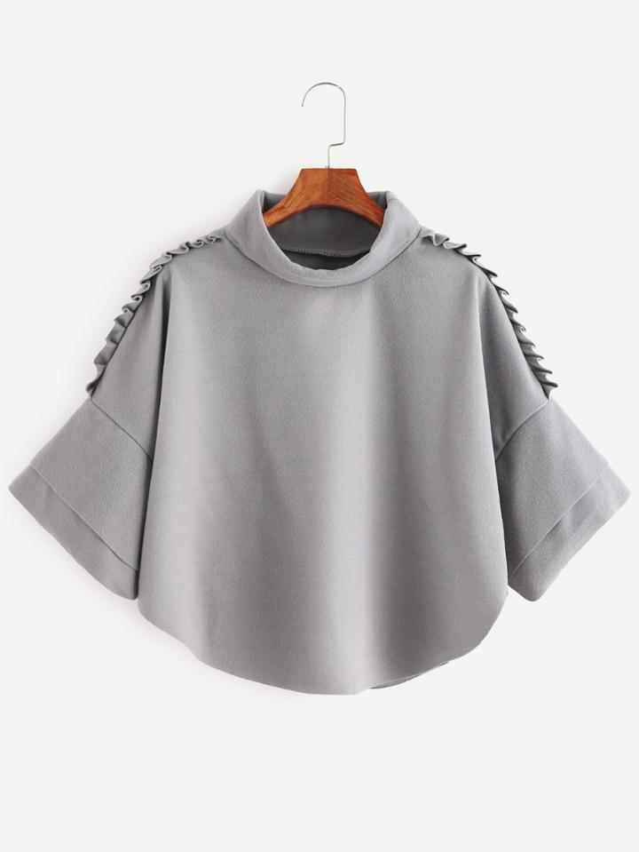 Shein Grey Turtleneck Ruffle Trim Poncho Coat