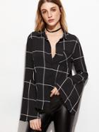 Shein Bell Sleeve Grid Blouse