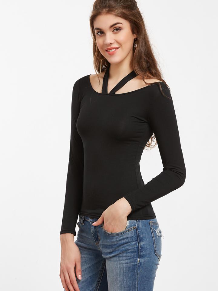 Shein Black Halter Slim T-shirt