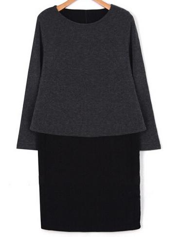 Shein Grey Black Round Neck Plus Dress