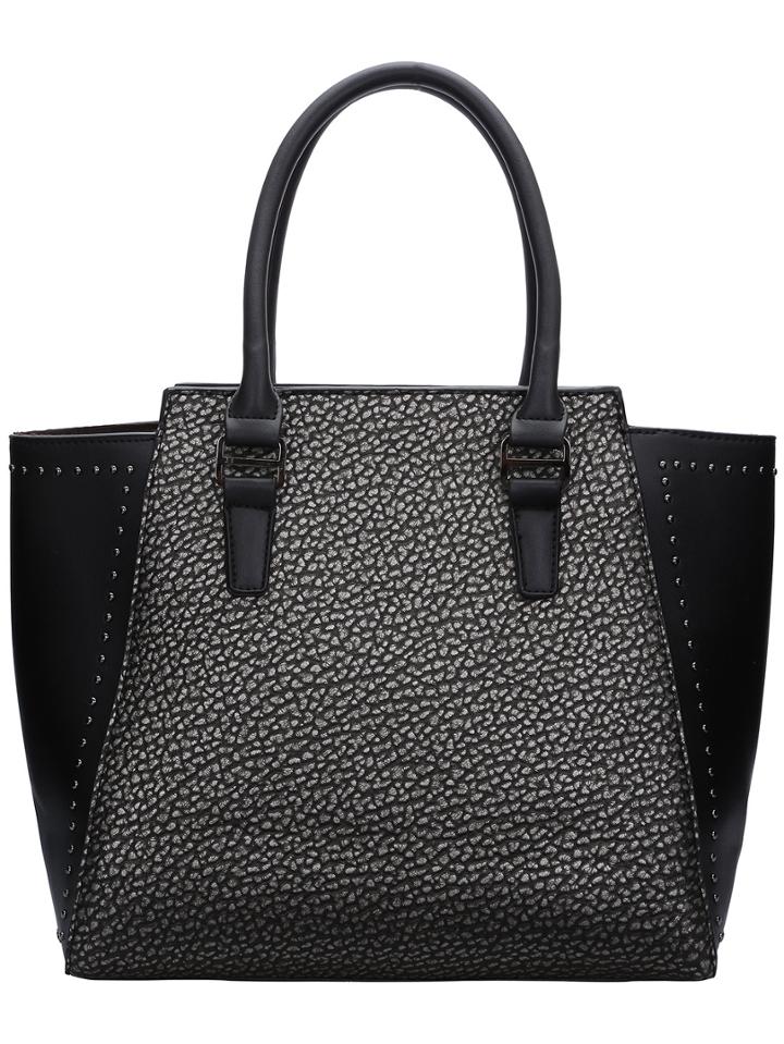 Shein Black Zipper Studded Pu Bag