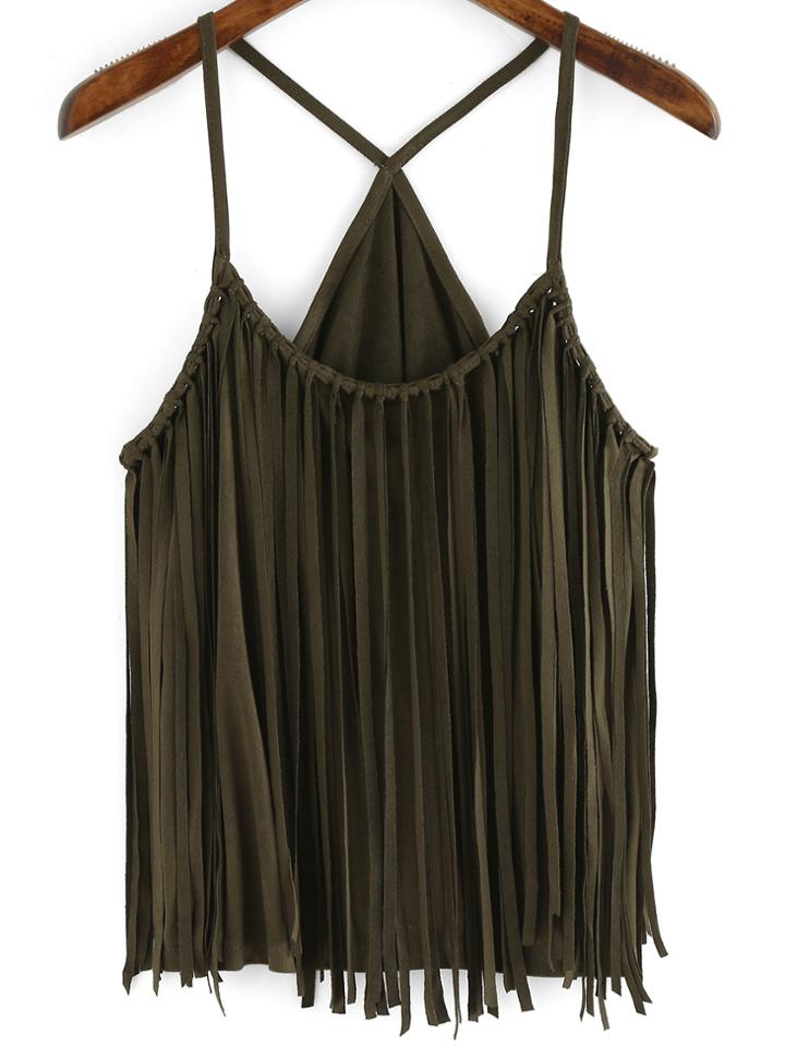 Shein Army Green Slip Tassel Cami Top