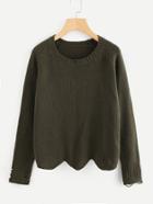 Shein Scalloped Hem Ripped Cuff Sweater