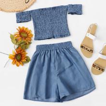 Shein Off Shoulderpleated Top With Shorts