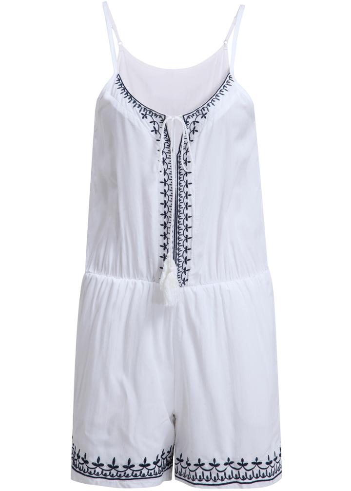 Shein White Spaghetti Strap Embroidered Jumpsuit