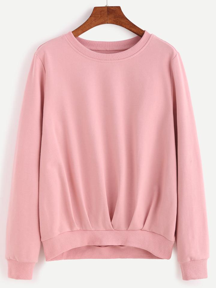 Shein Pink Pleated Drape Front Sweatshirt