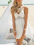 Shein White Spaghetti Strap Backless With Lace Dress