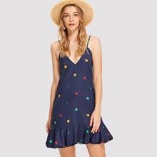 Shein Dot Print Ruffle Hem Cami Dress