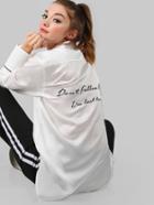 Shein White Embroidered Back Oversize Silky Blouse