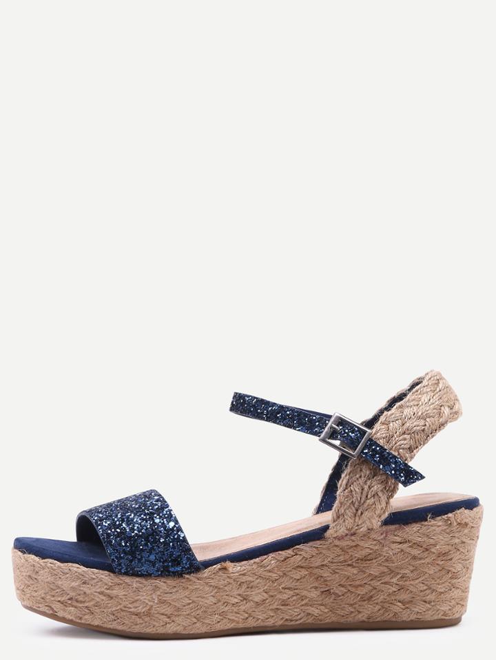 Shein Navy Glitter Flatform Wide Strap Sandals