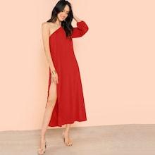 Shein One Shoulder Buttoned Split Side Dress