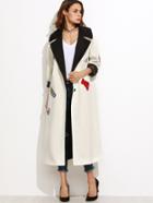 Shein White Contrast Collar Coat With Patch Detail