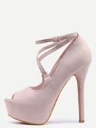 Shein Crisscross Peep Toe Platform High Heel Sandals - Apricot